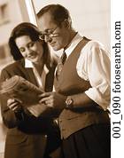 Business people reading