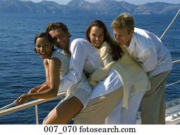 amigos, ligado, sailing barco