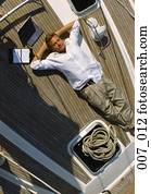 homem, ligado, sailing barco