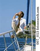 homem, ligado, sailing barco