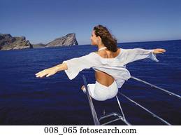 mulher, ligado, sailing barco