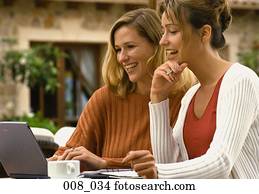 mulheres, com, laptop