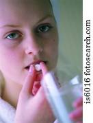 menina, levando, tabuleta