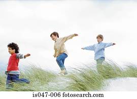 meninos, tocando, ligado, um, duna