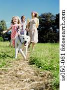 menina, andando cachorro, país