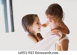 irmãs, em, a, banheiro