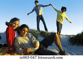 pares, ligado, praia