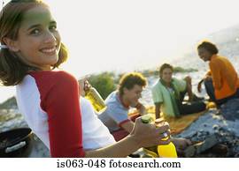 pessoas, ligado, praia