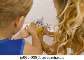 Children washing hands