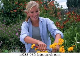 mulher, corte, flores