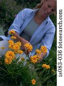 mulher, corte, flores