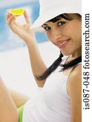 menina, comer, fruta