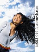 mulher, com, céu tempestuoso