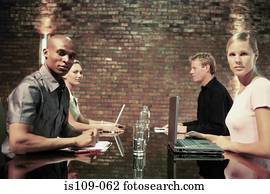 businesspeople, in, versammlung