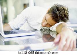 homme, endormi, sur, table