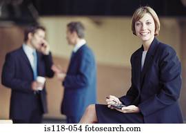 Businesspeople outside office