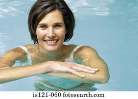 frau, in, schwimmbad frau, in, schwimmbad