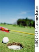 bola golfe, perto, buraco