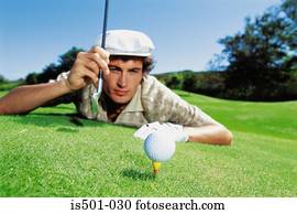 homem, golfe jogando