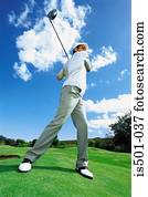 homem, golfe jogando