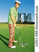 homem, golfe jogando