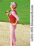 mulher, golfe jogando