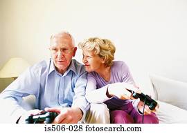 Man and woman playing computer game