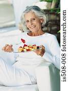 envelhecimento, comer mulher, ao ar livre