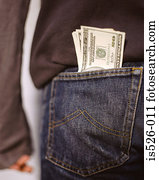 US dollars sticking out a back pocket