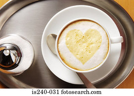 forma coração, em, café, espuma