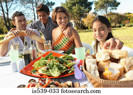 família come, refeição, em, jardim