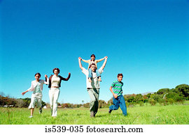 família, executando, em, prado