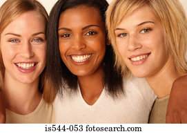 retrato, de, três, mulheres jovens