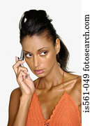 Woman using cellular telephone