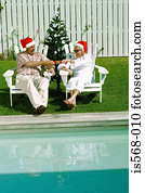 natal celebrando, por, a, piscina