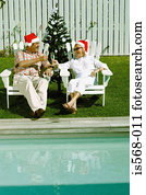 natal celebrando, por, a, piscina