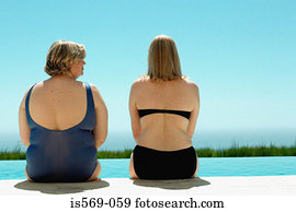 grande, e, curvaceous, mulheres, em, piscina