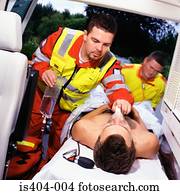 pessoal ambulância, com, paciente