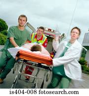 pessoal ambulância, com, paciente