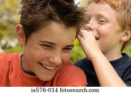 menino, sussurrando, para, amigo