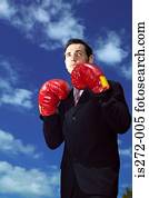 homem negócios, desgastar, luvas boxing