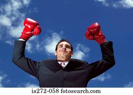 homem negócios, desgastar, luvas boxing