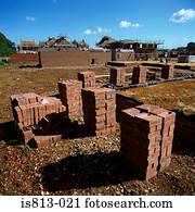 tijolos, ligado, local construção