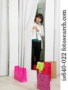 mulher, em, veste armazene