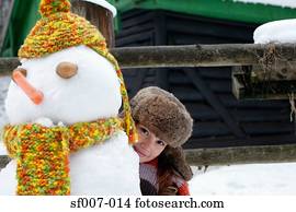 mulher, escondedouro, boneco neve