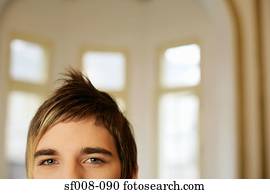 Man with funky hairstyle