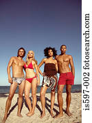 Young couples on beach