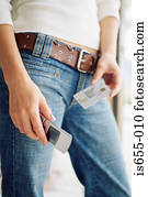 Woman with mobile phone and credit card