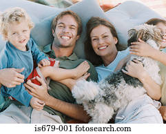 família feliz, com, animal estimação, cão