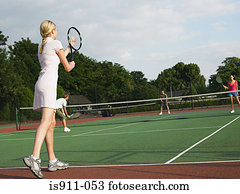 Young people playing tennis
